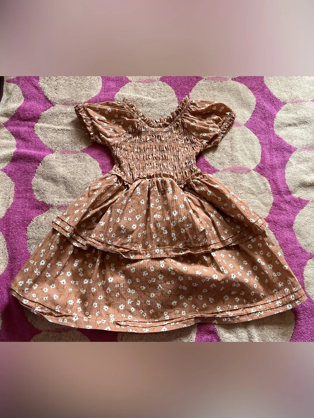 Rabbit and Bear Organics 100% Cotton Floral Smocked Tiered Dress